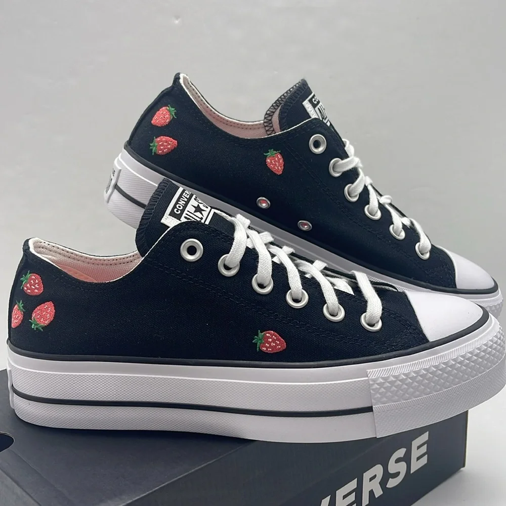 Converse WMNS Black Platform Sneakers A14935F CTAS LIFT OX BLACK/SOFT RED